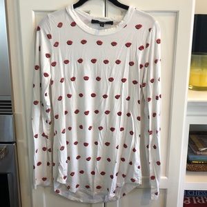Red 23 lip print long sleeve white top